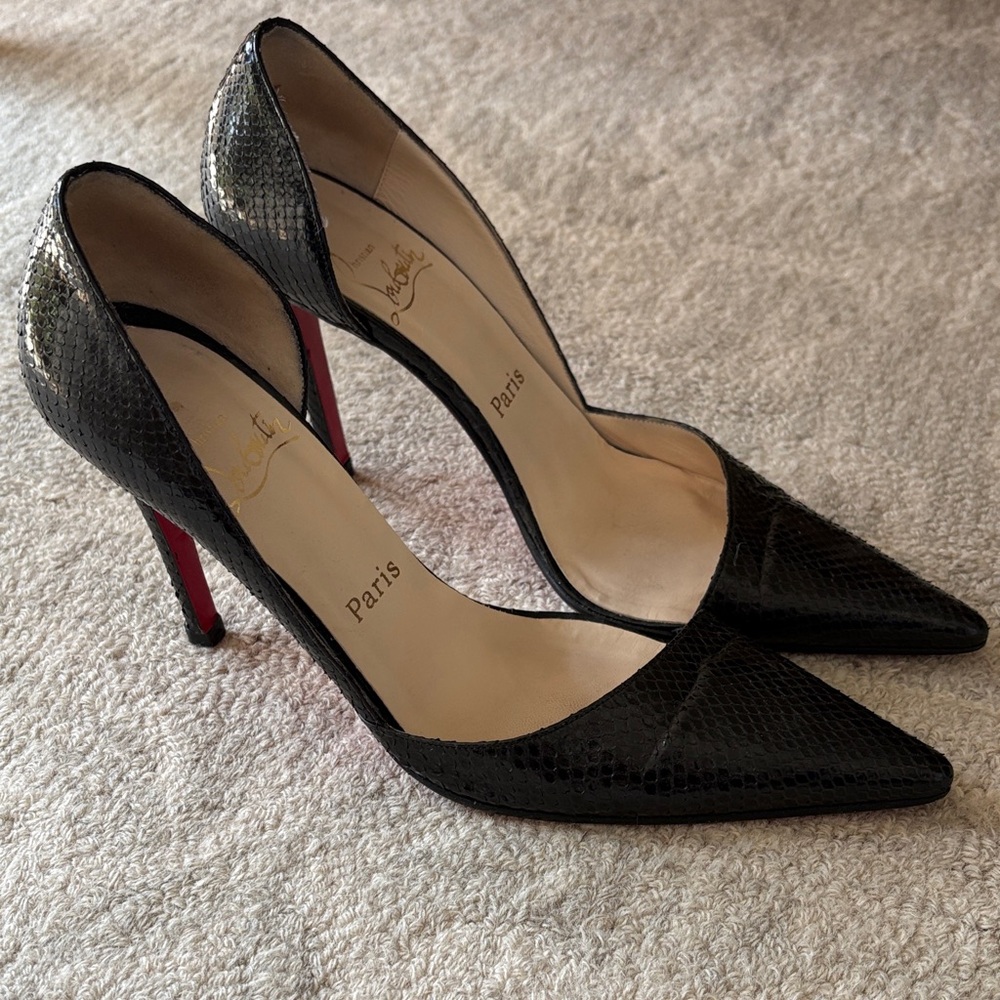 Christian Louboutin Black Snakeskin D'Orsay Pointed Pumps